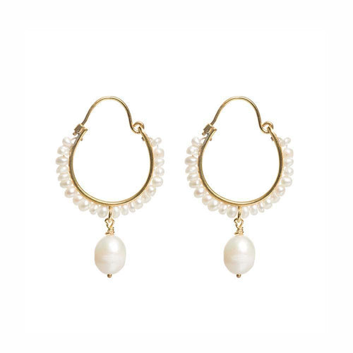 Small Pearly Drop Hoop Earrings - Freya Rose Pearl Jewellery