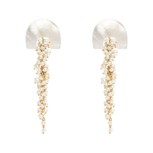 Hakuro Ivory Mother of Pearl and Pearl Long Drop Earrings - Freya Rose Jewellery