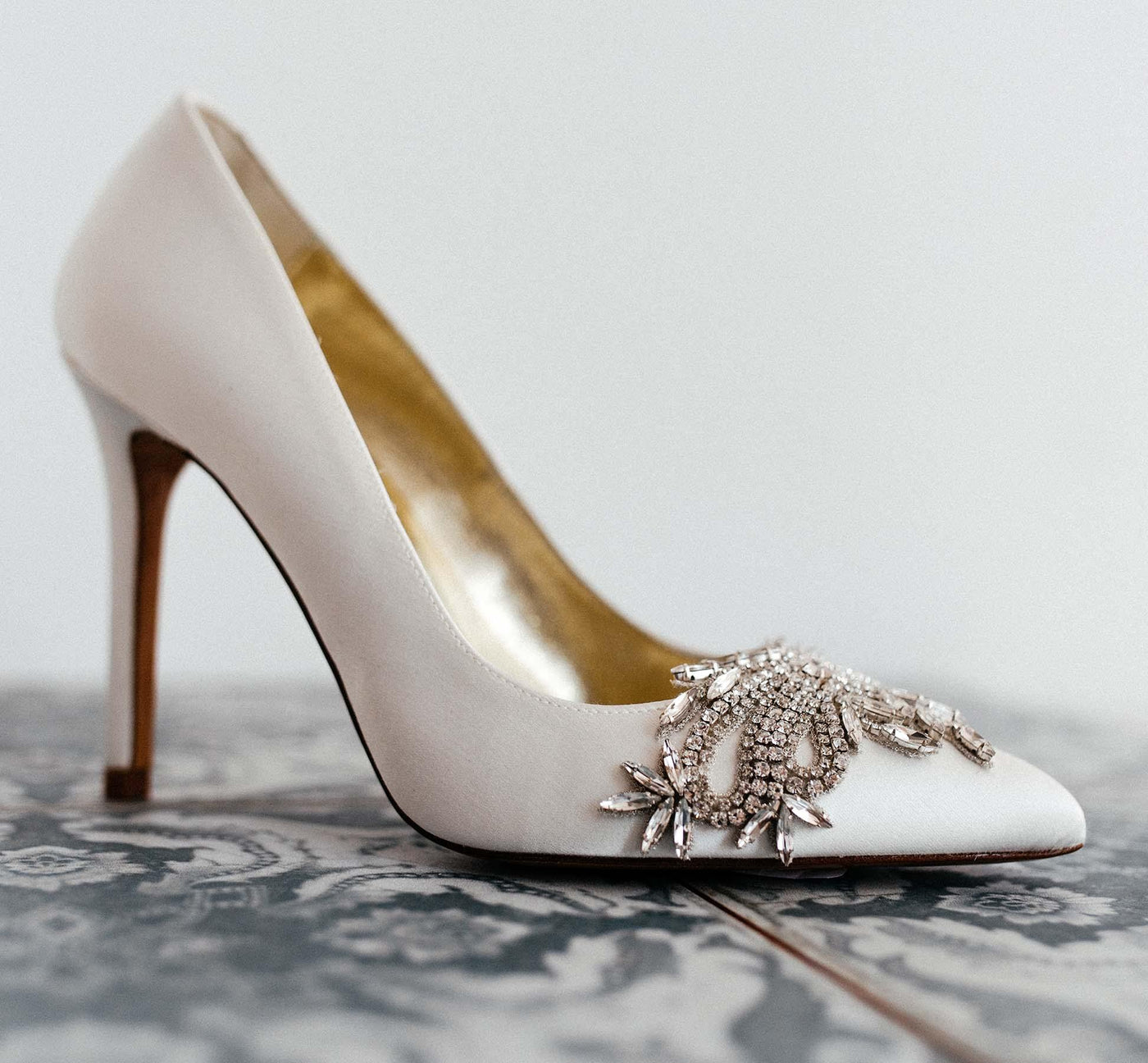 An embellished Freya Rose Bridal Court Shoe